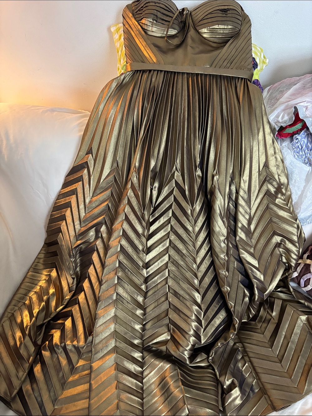 O Lu work once Halter neck Metallic Gold Pleated A-Line Dress!